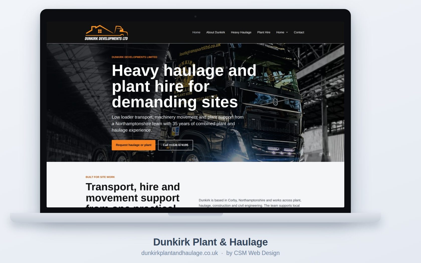 Dunkirk Plant and Haulage website built by CSM Web Design