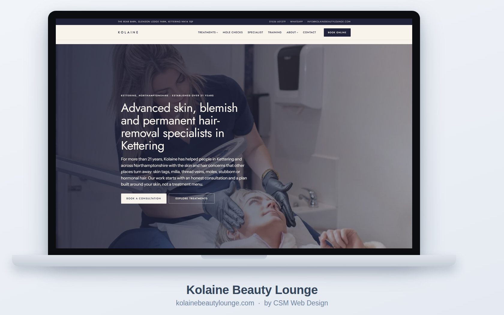 Kolaine Beauty Lounge — salon website built by CSM Web Design