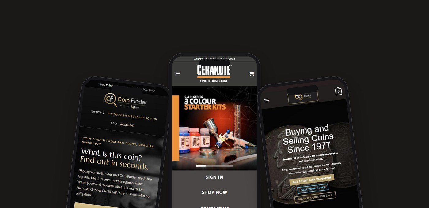 Three client websites by CSM Web Design on mobile phones