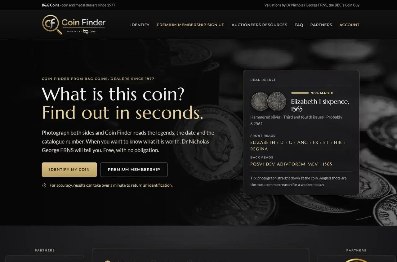 Coin Finder home page, desktop, full length
