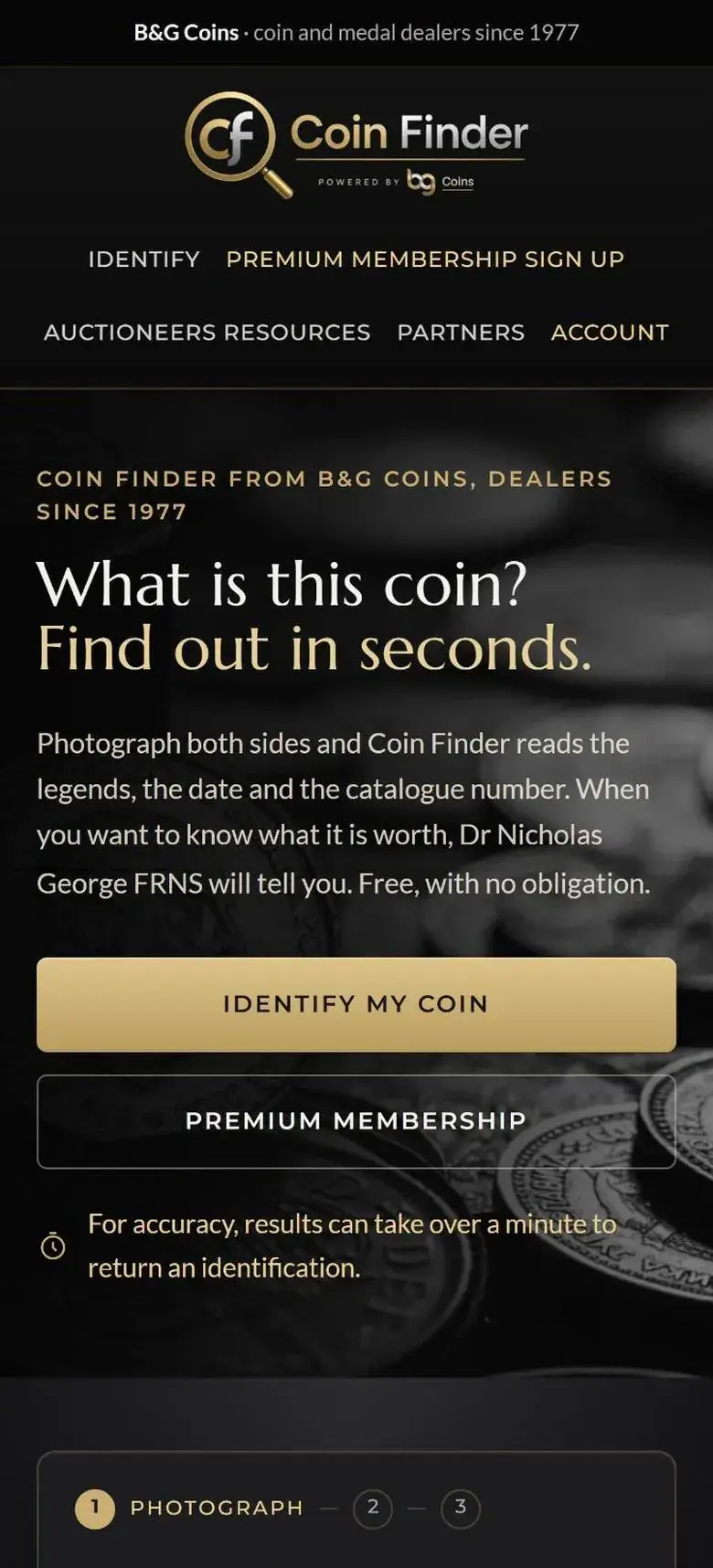 Coin Finder home page on a phone