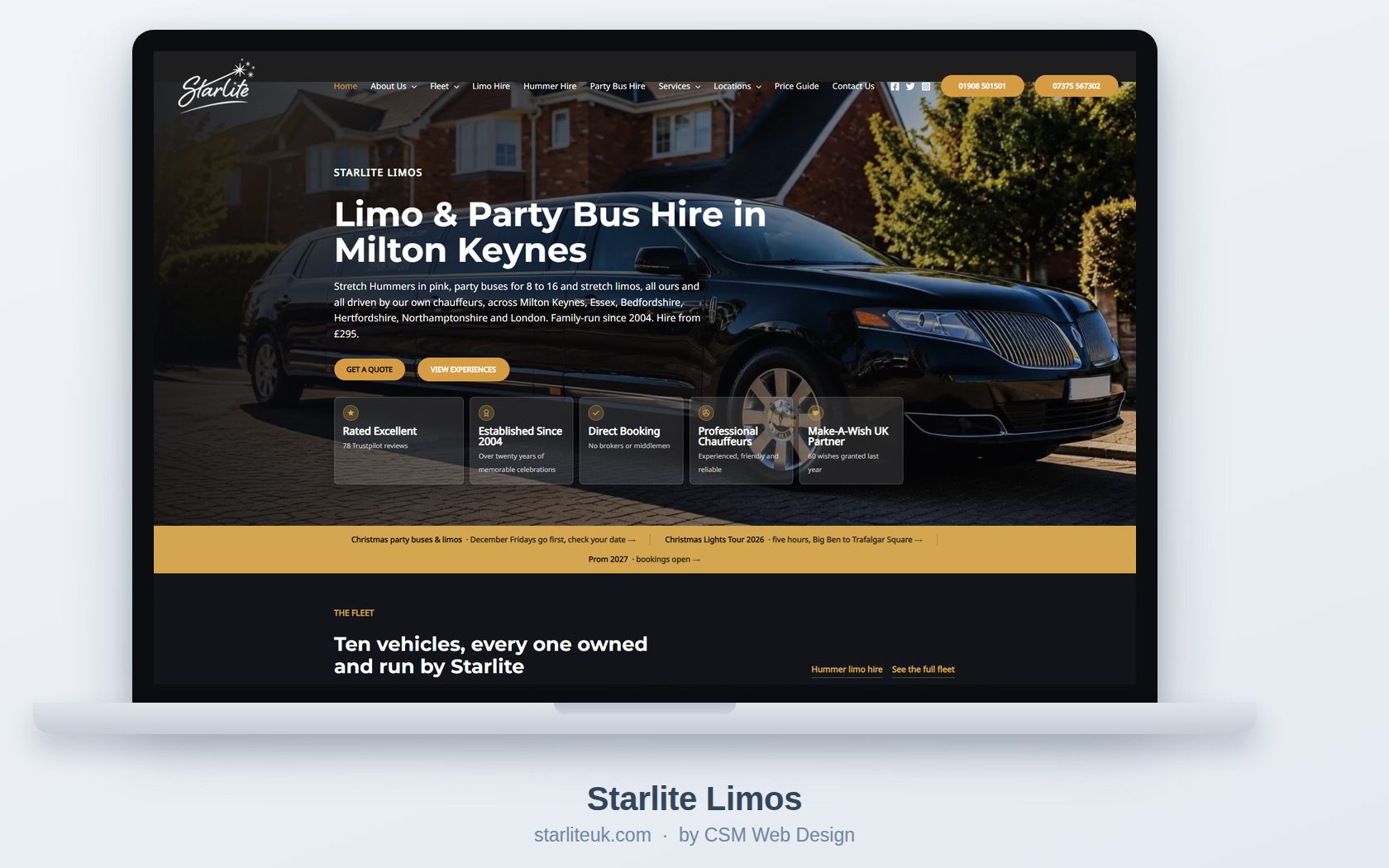 Starlite Limos — limo hire website built by CSM Web Design