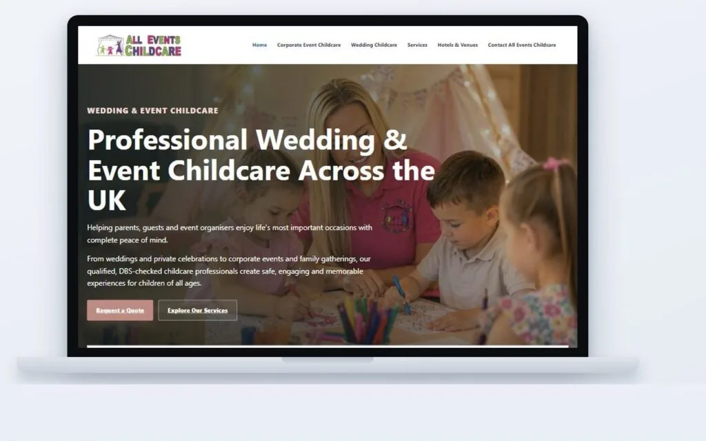 All Events Childcare — website built by CSM Web Design