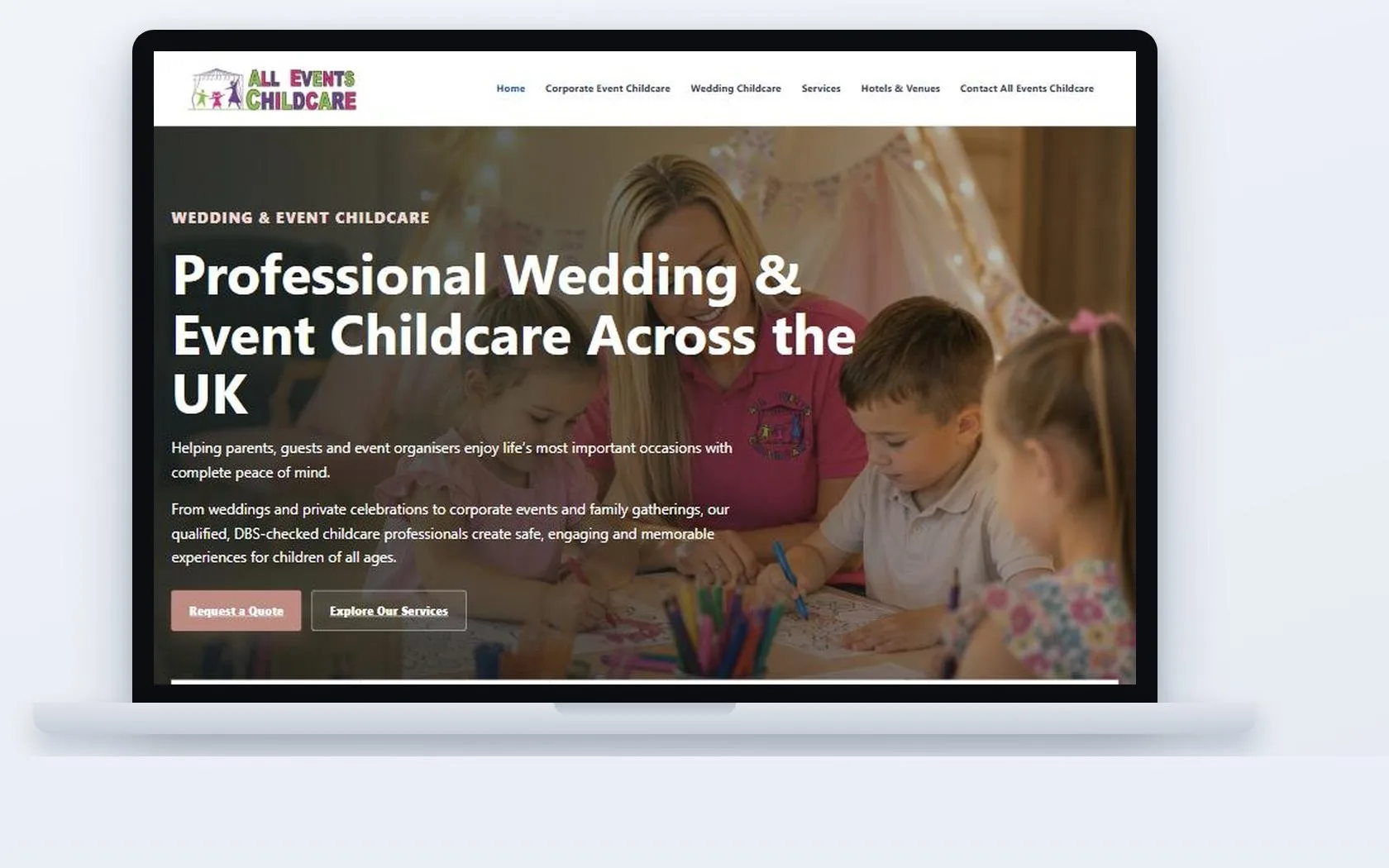 All Events Childcare — website built by CSM Web Design