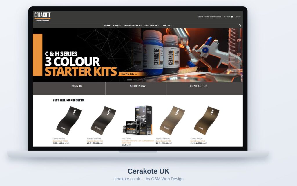 Cerakote UK — e-commerce website built by CSM Web Design