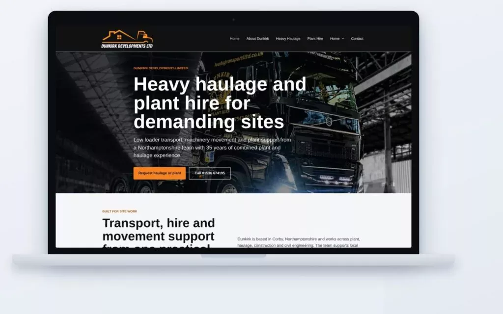 Dunkirk Plant and Haulage website built by CSM Web Design