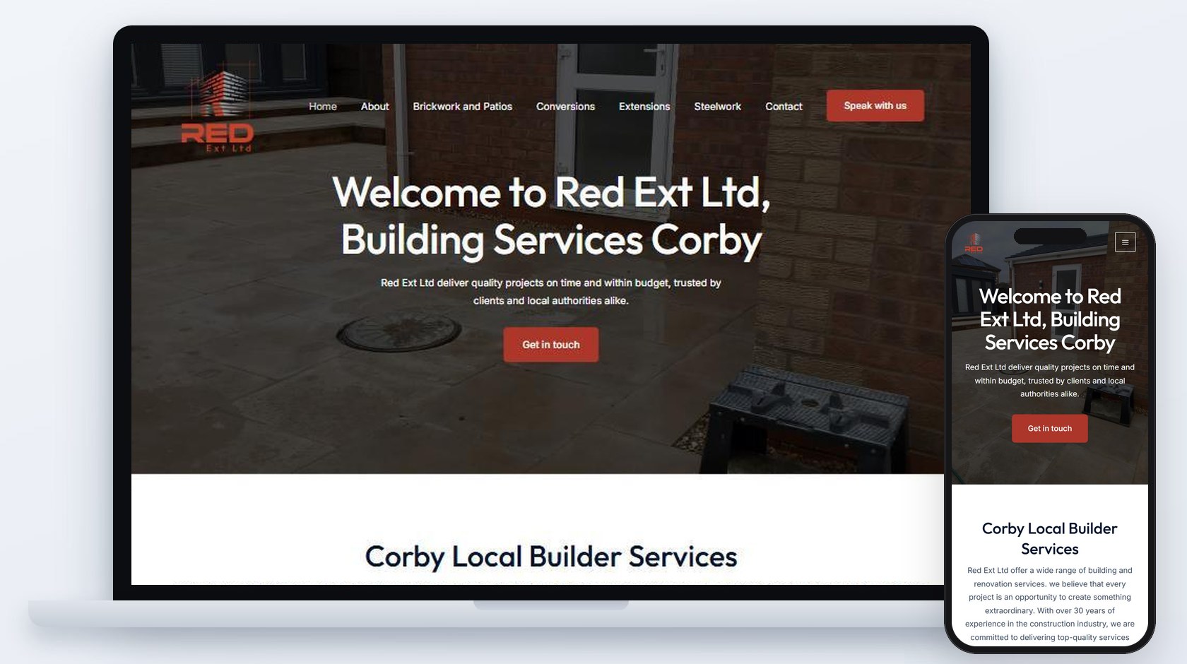 Red Ext Ltd website on laptop and phone