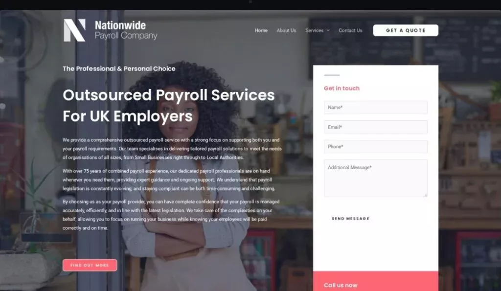 Nationwide Payroll homepage, built to rank for payroll services