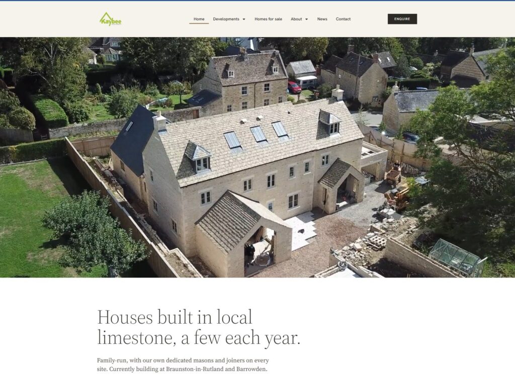 Editorial homepage design for a Rutland housebuilder