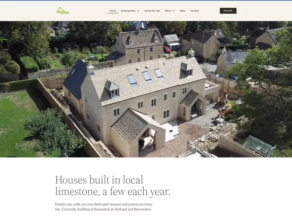 Editorial homepage design for a Rutland housebuilder