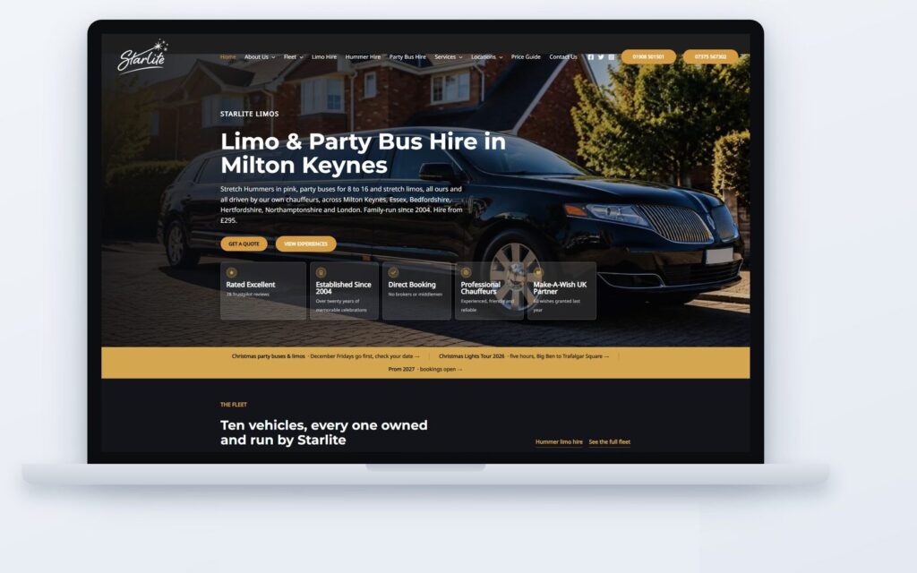 Starlite Limos — limo hire website built by CSM Web Design