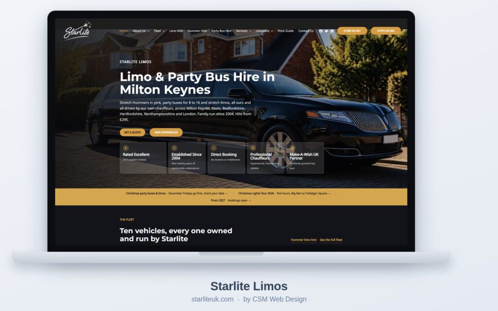 Starlite Limos — limo hire website built by CSM Web Design