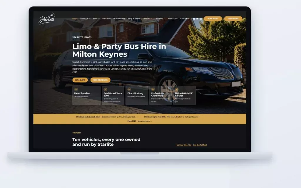 Starlite Limos — limo hire website built by CSM Web Design